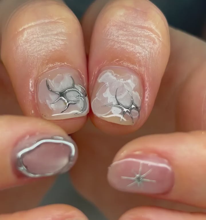 Silver Web Pink Graphic Press-On Nails product video