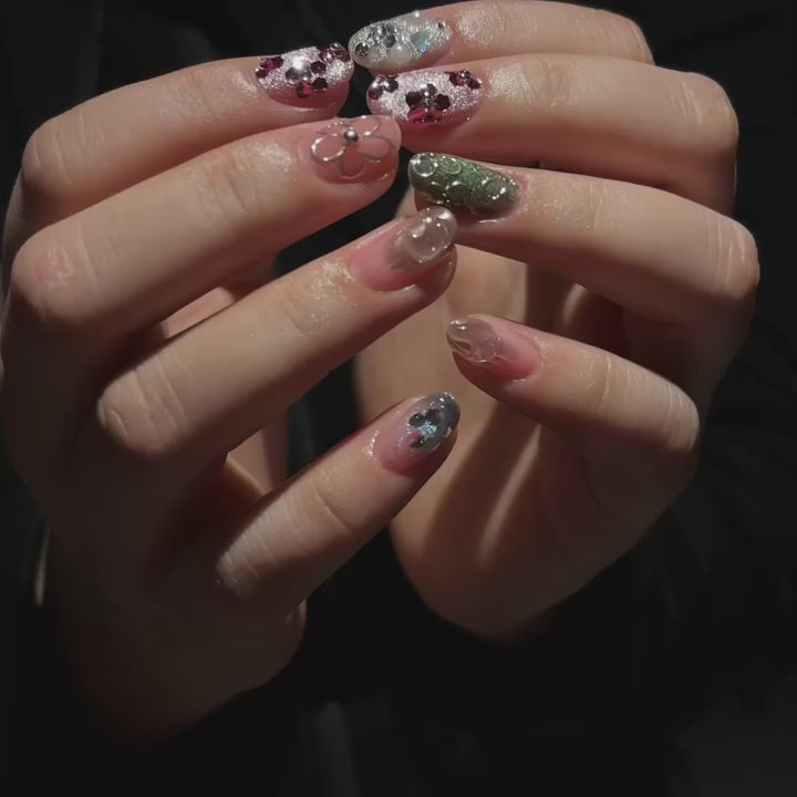 Garden Jewel Pink Floral Press-On Nails product video