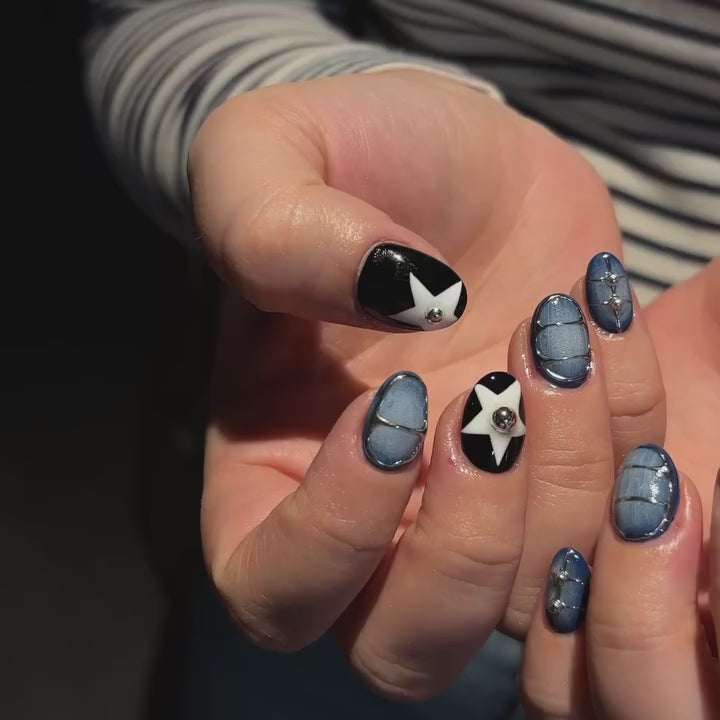 Denim Star Blue Graphic Press-On Nails product video