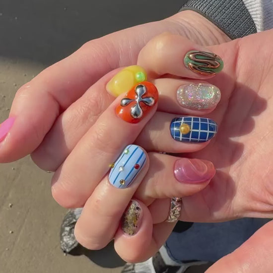 Retro Arcade Multicolor Press-On Nails product video