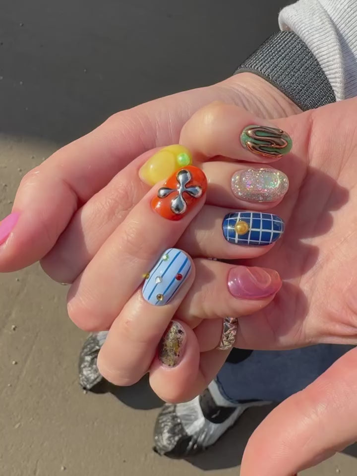 Retro Arcade Multicolor Press-On Nails product video