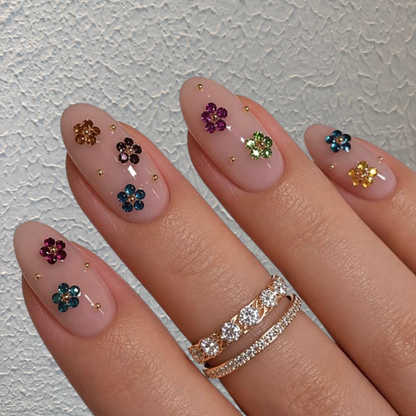 Rainbow Daisy Nude Press-On Nails – main view