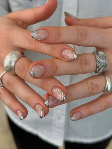 Starlight Bow Pink Chrome Press-On Nails – main view