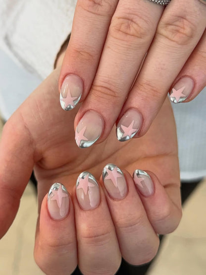 Starlight Bow Pink Chrome Press-On Nails – view 2