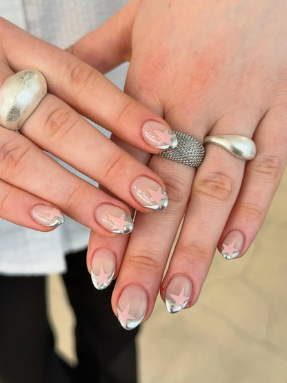 Starlight Bow Pink Chrome Press-On Nails – view 3