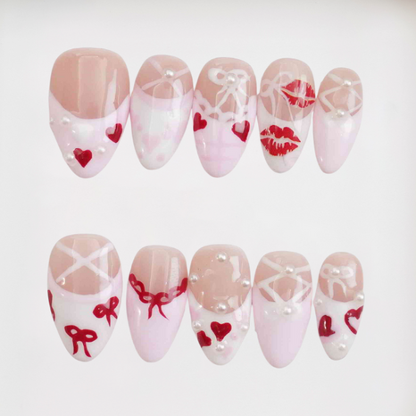 Romantic Kiss Short Almond French,Painted