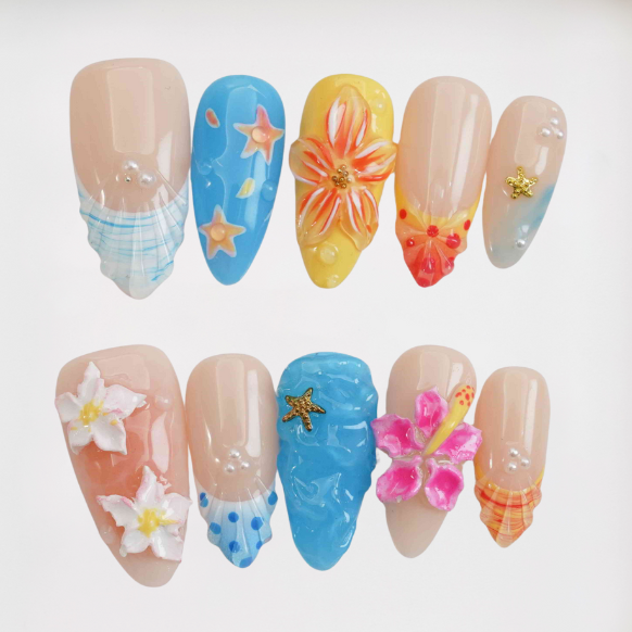 Summer Crush Midium Almond 3D Floral,Ocean,Summer
